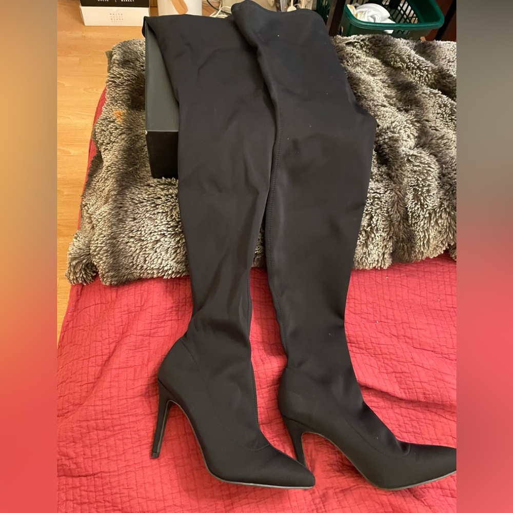 Fashion nova Over The Knee Fitted Nylon black High Heel Boots